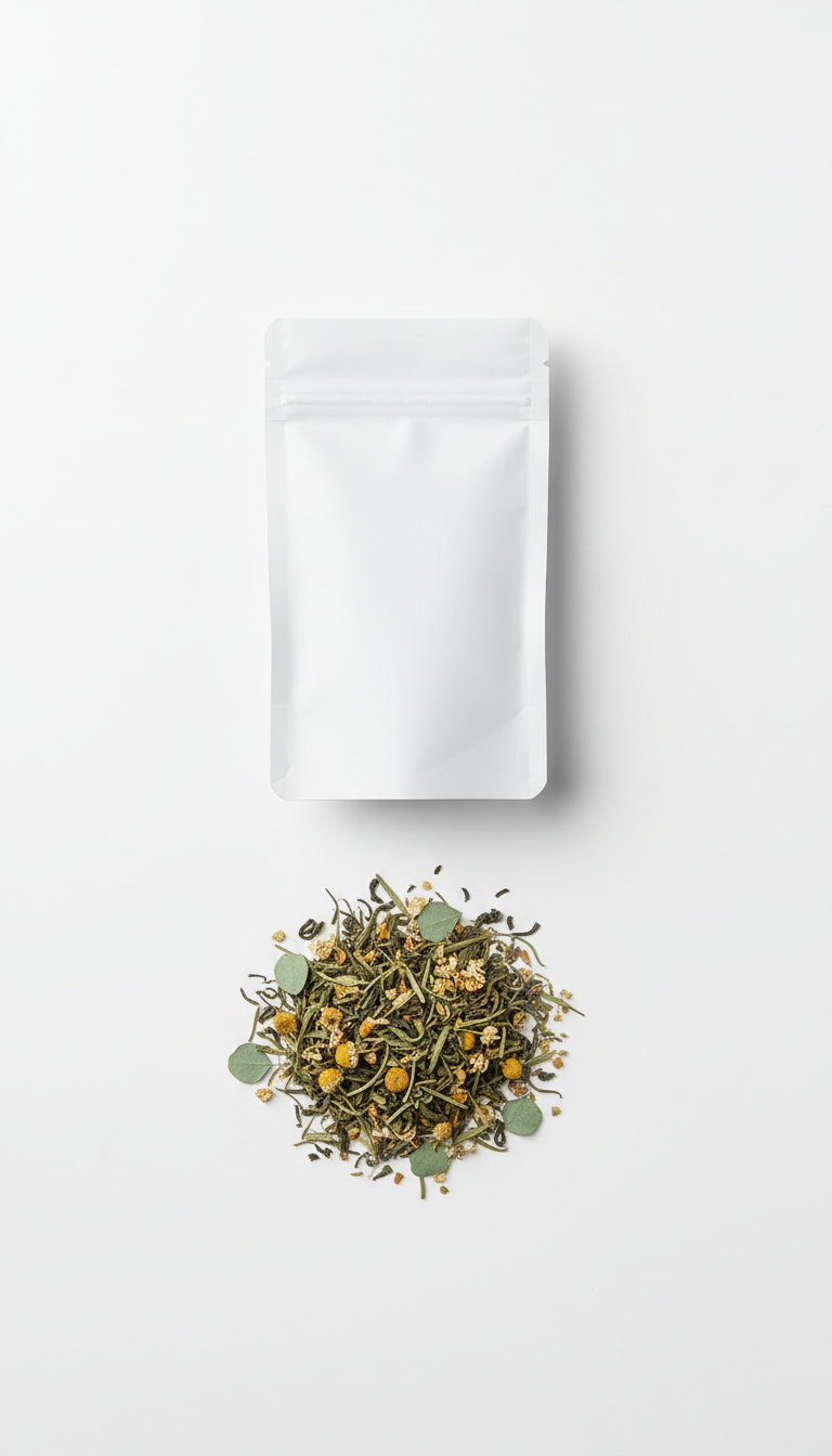 Botanical loose-leaf tea in matte pouch